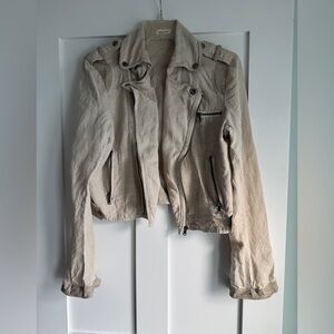 Jakett vintage linen jacket with faux leather accents